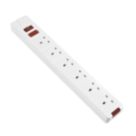 Masterplug 13A 6-Gang Fused Rewireable Trailing Socket with LED White