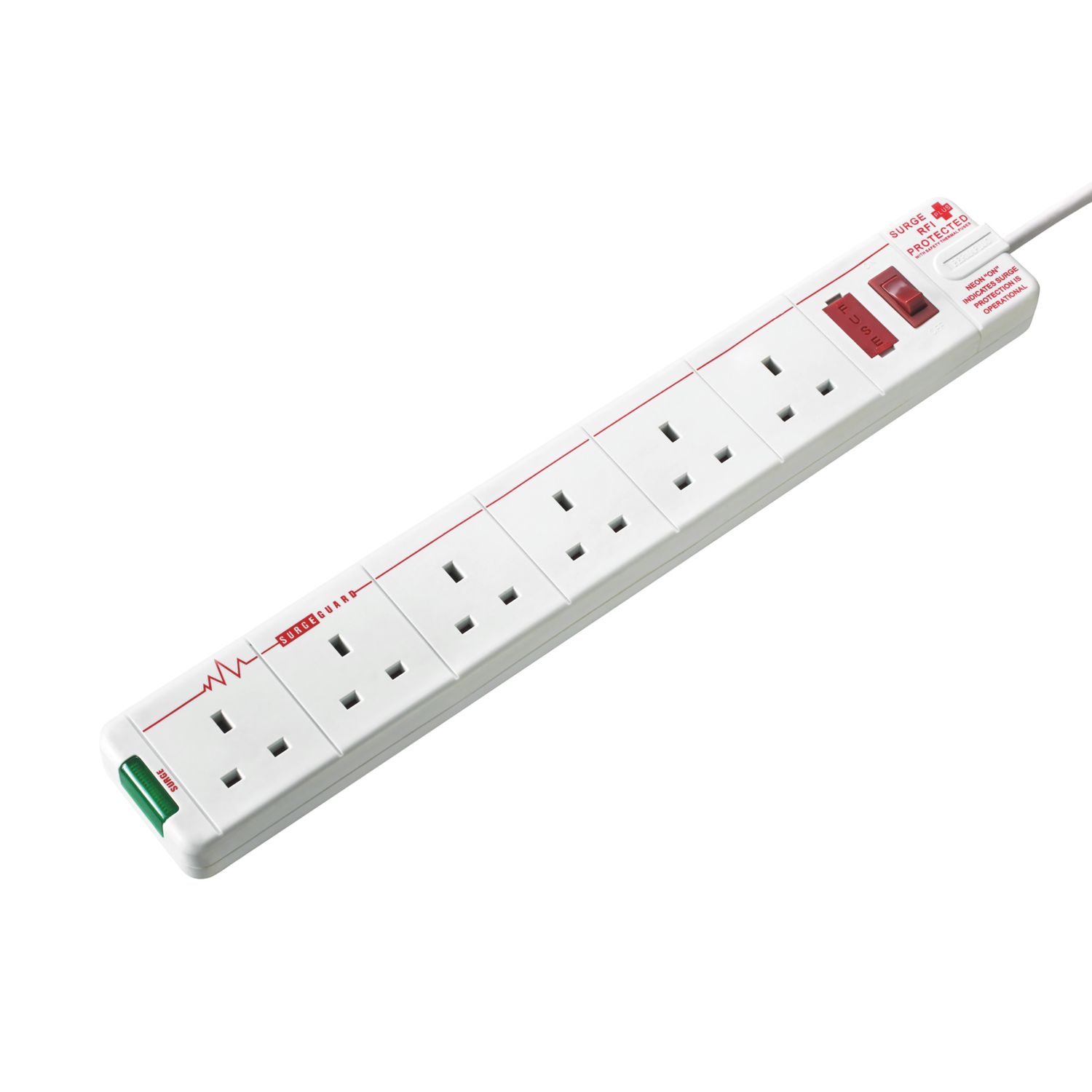 Masterplug 13A 6-Gang Fused Rewireable Trailing Socket with LED White (290XF)