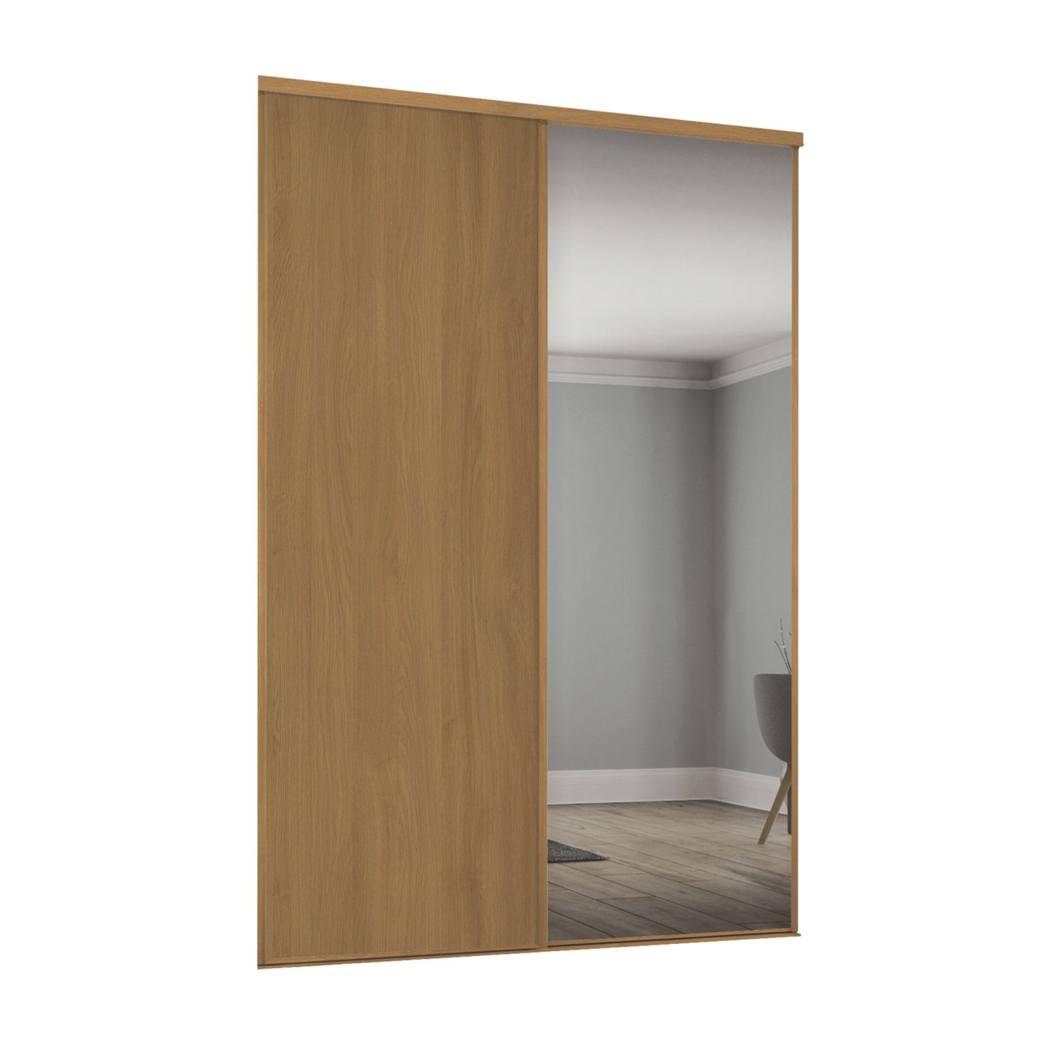 Spacepro Classic 2-Door Sliding Wardrobe Door Kit Oak Frame Oak / Mirror Panel 1185mm x 2260mm (291GK)