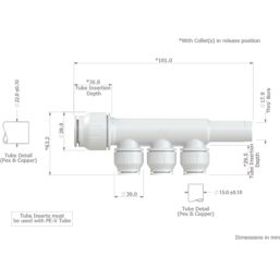 JG Speedfit PEM582215BWP Plastic Push-Fit Reducing 3 Port Plumbing Manifold 22mm x 15mm