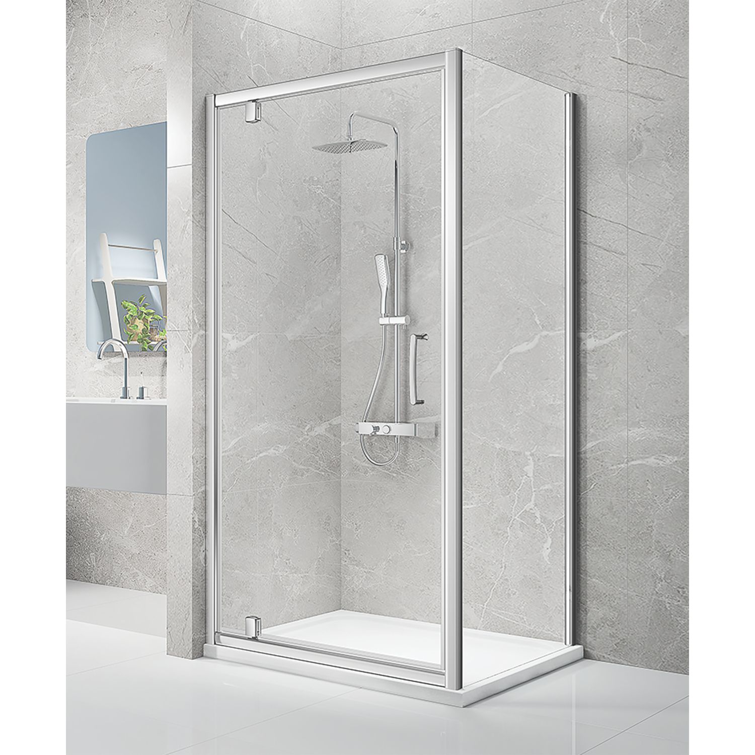 Triton Neo Eight Framed Square Pivot Door Shower Enclosure Chrome 900mm x 900mm x 1900mm (291TK)