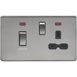 Knightsbridge  45 & 13A 2-Gang DP Cooker Switch & 13A DP Switched Socket Black Nickel with LED with Black Inserts