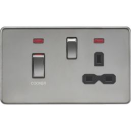 Knightsbridge  45A 2-Gang DP Cooker Switch & 13A DP Switched Socket Black Nickel with LED with Black Inserts