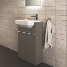 Ideal Standard i.life S Semi-Countertop Floorstanding Basin Unit with Chrome Handles & Basin Matt Quartz Grey 600mm x 210mm x 835mm