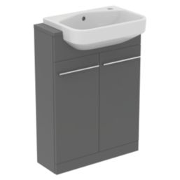 Ideal Standard i.life S Semi-Countertop Floorstanding Basin Unit with Chrome Handles & Basin Matt Quartz Grey 600mm x 210mm x 835mm