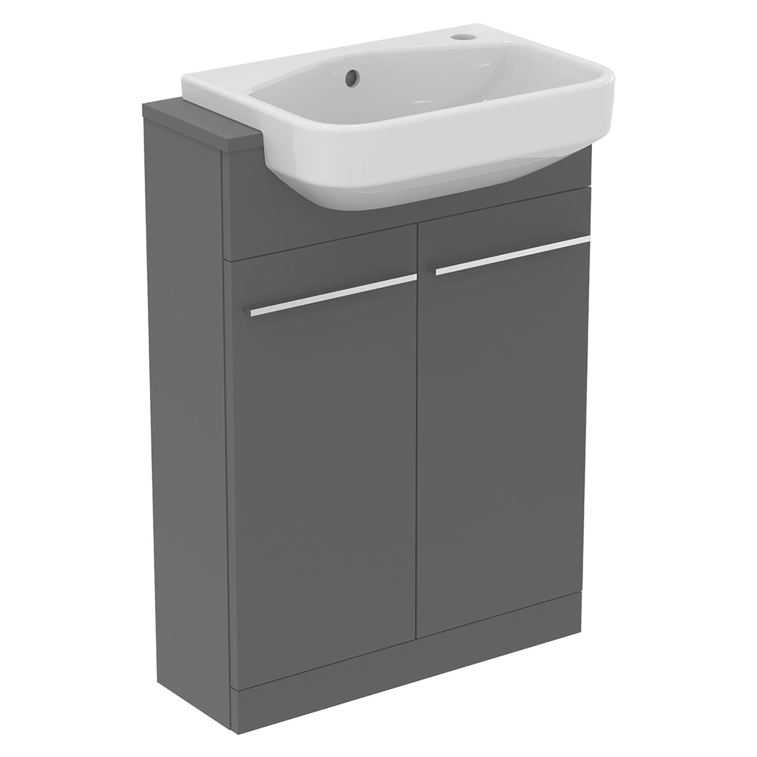 Ideal Standard i.life S Semi-Countertop Floorstanding Basin Unit with Chrome Handles & Basin Matt Quartz Grey 600mm x 210mm x 835mm (292HM)