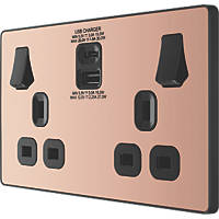 British General Evolve 13A 2-Gang SP Switched Socket + 3A 2-Outlet Type A & C USB Charger Copper with Black Inserts
