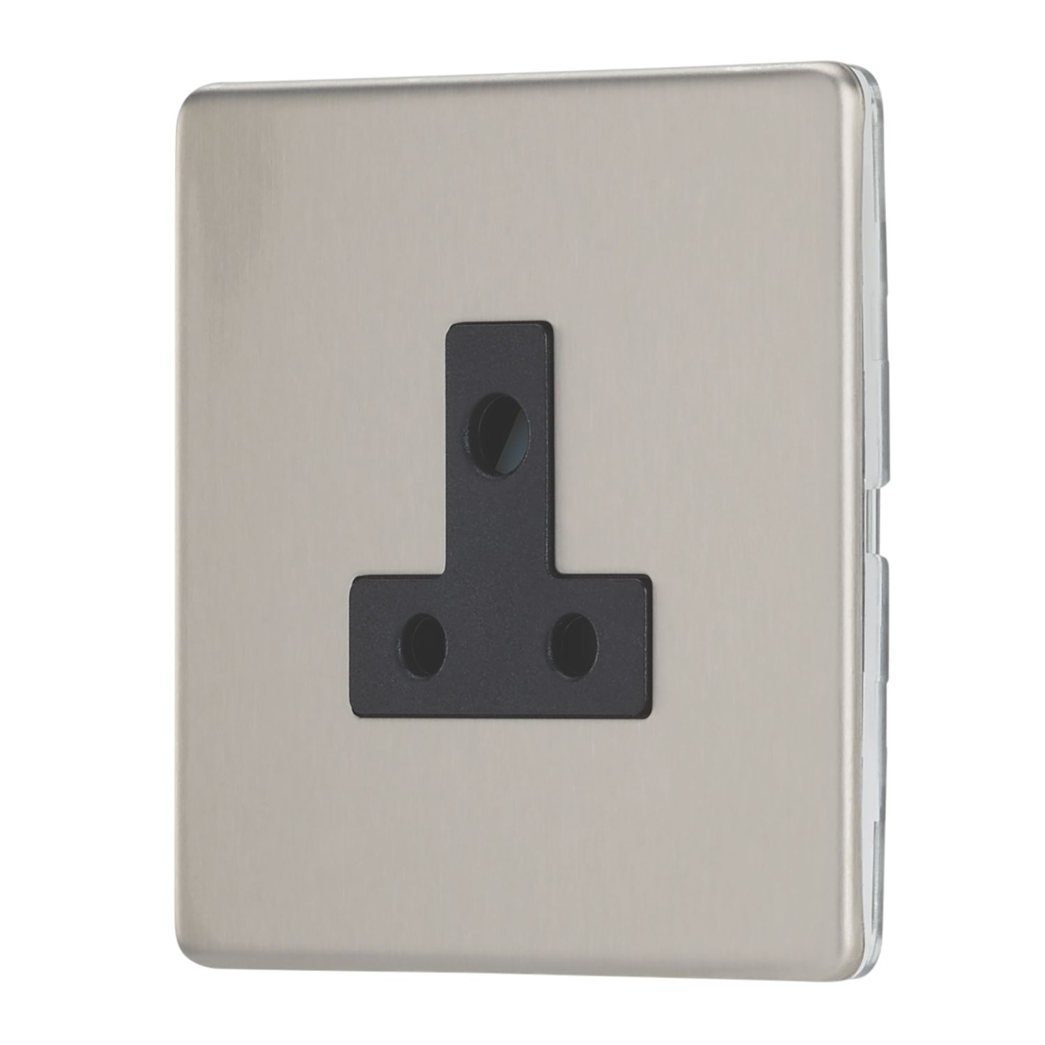 Contactum Lyric 5A 1-Gang Unswitched Round Pin Socket Brushed Steel with Black Inserts (292RP)