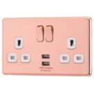 Arlec  13A 2-Gang SP Switched Socket + 4A 15W 2-Outlet Type A USB Charger Rose Gold with White Inserts