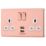 Arlec  13A 2-Gang SP Switched Socket + 4A 15W 2-Outlet Type A USB Charger Rose Gold with White Inserts