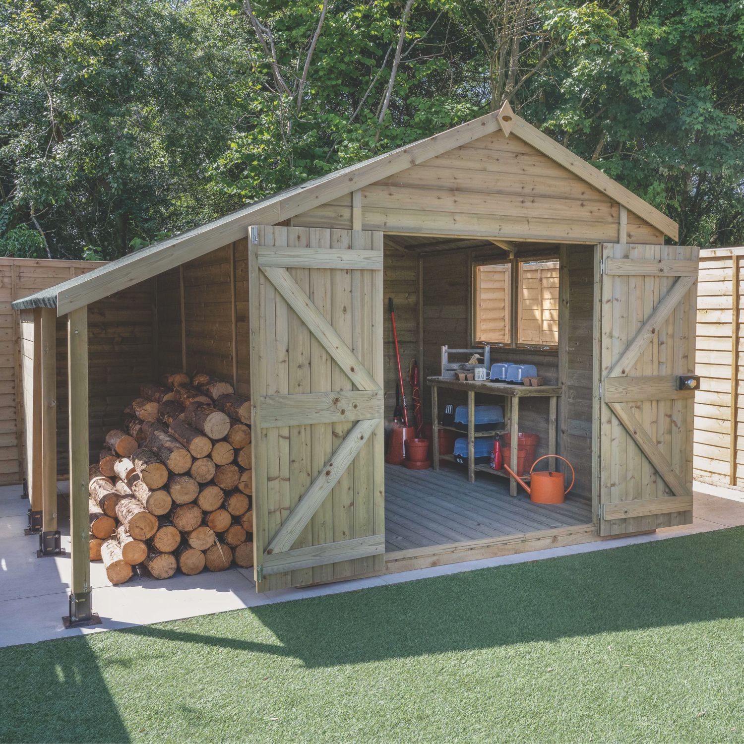 Forest Timberdale 8' x 10' (Nominal) Reverse Apex Tongue & Groove Timber Shed with Store, Base & Assembly (292TF)