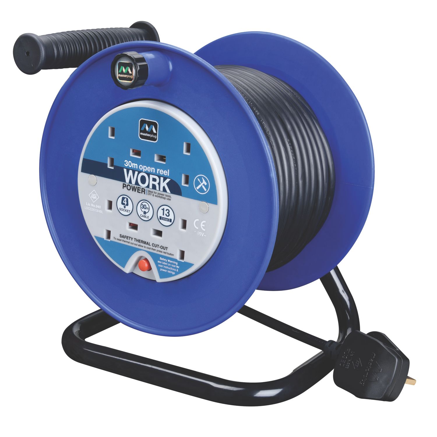 Masterplug Work Power 13A 4-Gang 30m Medium Open Cable Reel 240V (292XF)