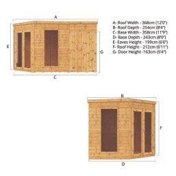 Mercia Corner 11' 6" x 8' (Nominal) Pent Tongue & Groove Timber Summerhouse & Shed