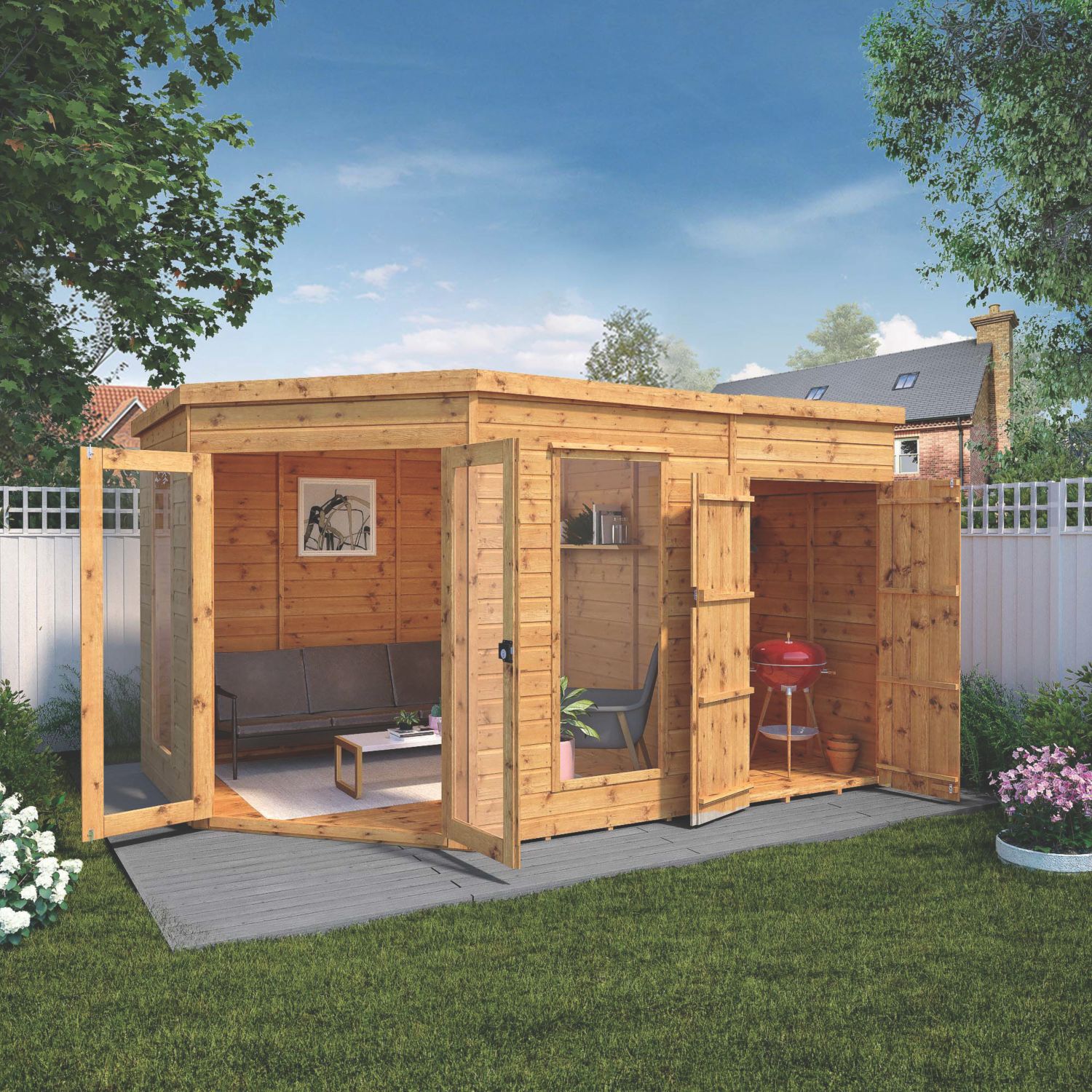 Mercia Corner 11' 6" x 8' (Nominal) Pent Tongue & Groove Timber Summerhouse & Shed (292YL)