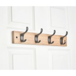 Hardware Solutions 4-Hook Heavy Duty Rail Wooden Ash 400mm x 70mm