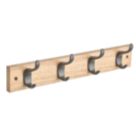 Hardware Solutions 4-Hook Heavy Duty Rail Wooden Ash 400mm x 70mm