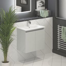 Newland  Double Door Wall-Mounted Vanity Unit with Basin Matt Pearl Grey 600mm x 370mm x 540mm