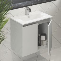 Newland  Double Door Wall-Mounted Vanity Unit with Basin Matt Pearl Grey 600mm x 370mm x 540mm