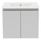 Newland  Double Door Wall-Mounted Vanity Unit with Basin Matt Pearl Grey 600mm x 370mm x 540mm
