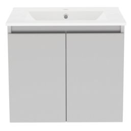 Newland  Double Door Wall-Mounted Vanity Unit with Basin Matt Pearl Grey 600mm x 370mm x 540mm