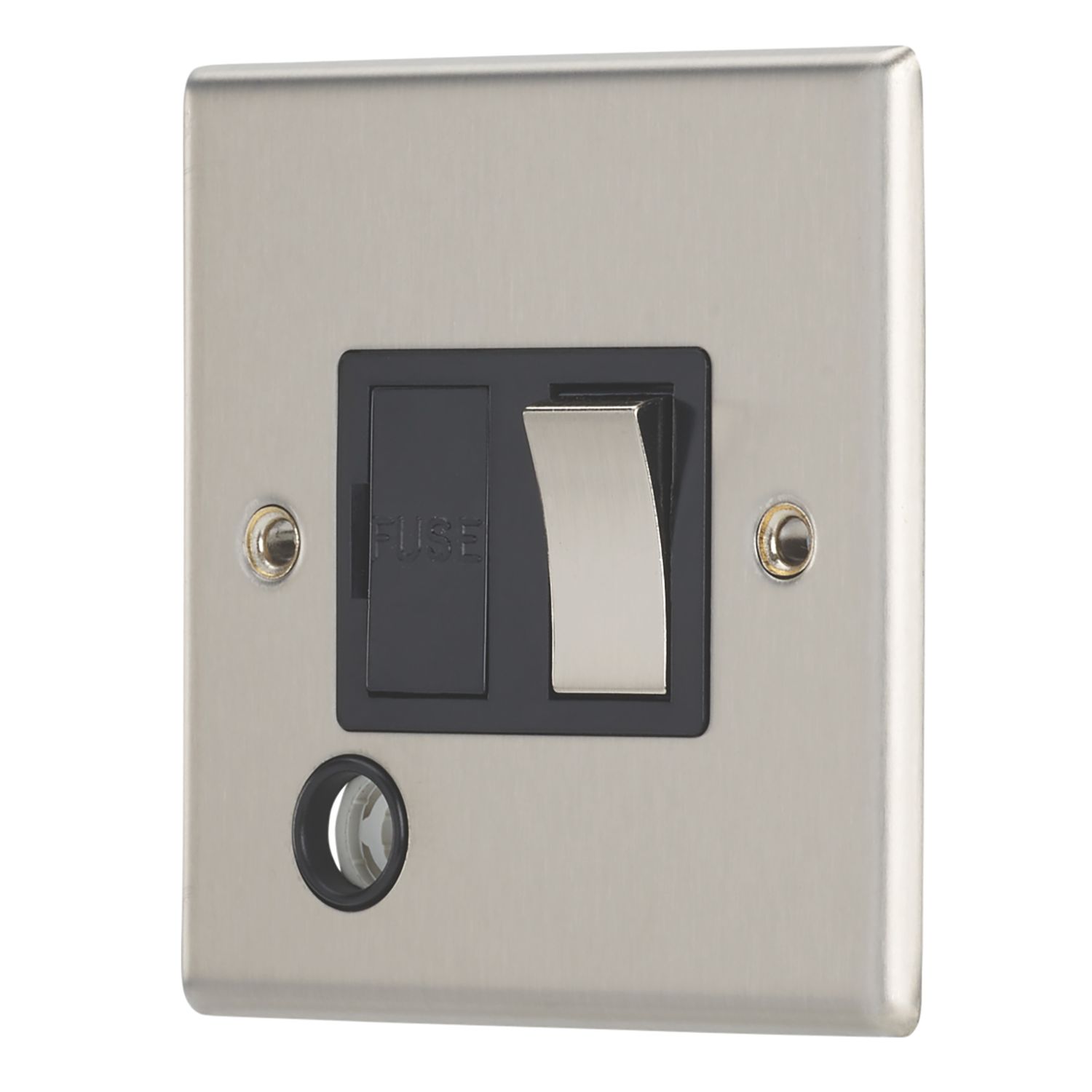 Contactum iConic 13A Switched Fused Spur & Flex Outlet Brushed Steel with Black Inserts (293RR)