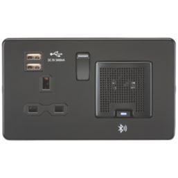 Knightsbridge SFR9905MBB 13A 1-Gang SP Switched Socket + 2.4A 2-Outlet Type A USB Charger Matt Black with Black Inserts