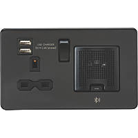 Knightsbridge SFR9905MBB 13A 1-Gang SP Switched Socket + 2.4A 2-Outlet Type A USB Charger Matt Black with Black Inserts