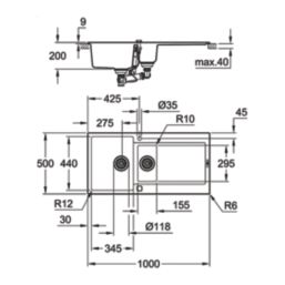 Grohe K500 1.5 Bowl Granite Composite Sink Black Reversible 1000mm x 500mm