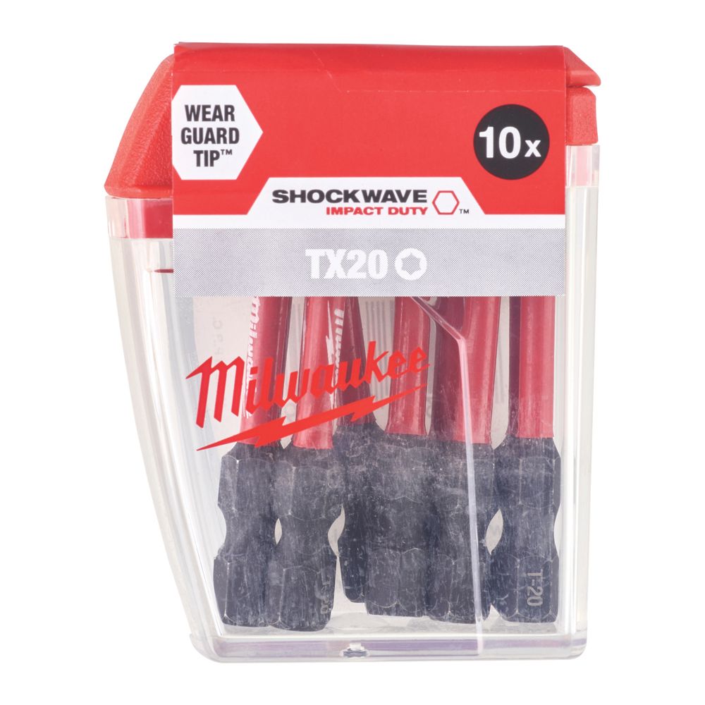 Milwaukee SHOCKWAVE 1/4" 50mm Hex Shank TX20 Screwdriver Bits 10 Pack