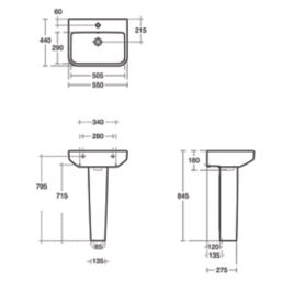Ideal Standard i.life B Washbasin & Full Pedestal 1 Tap Hole 550mm