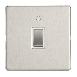 Contactum Lyric 10AX 1-Gang 1-Way Retractive Bell Switch Brushed Steel with White Inserts