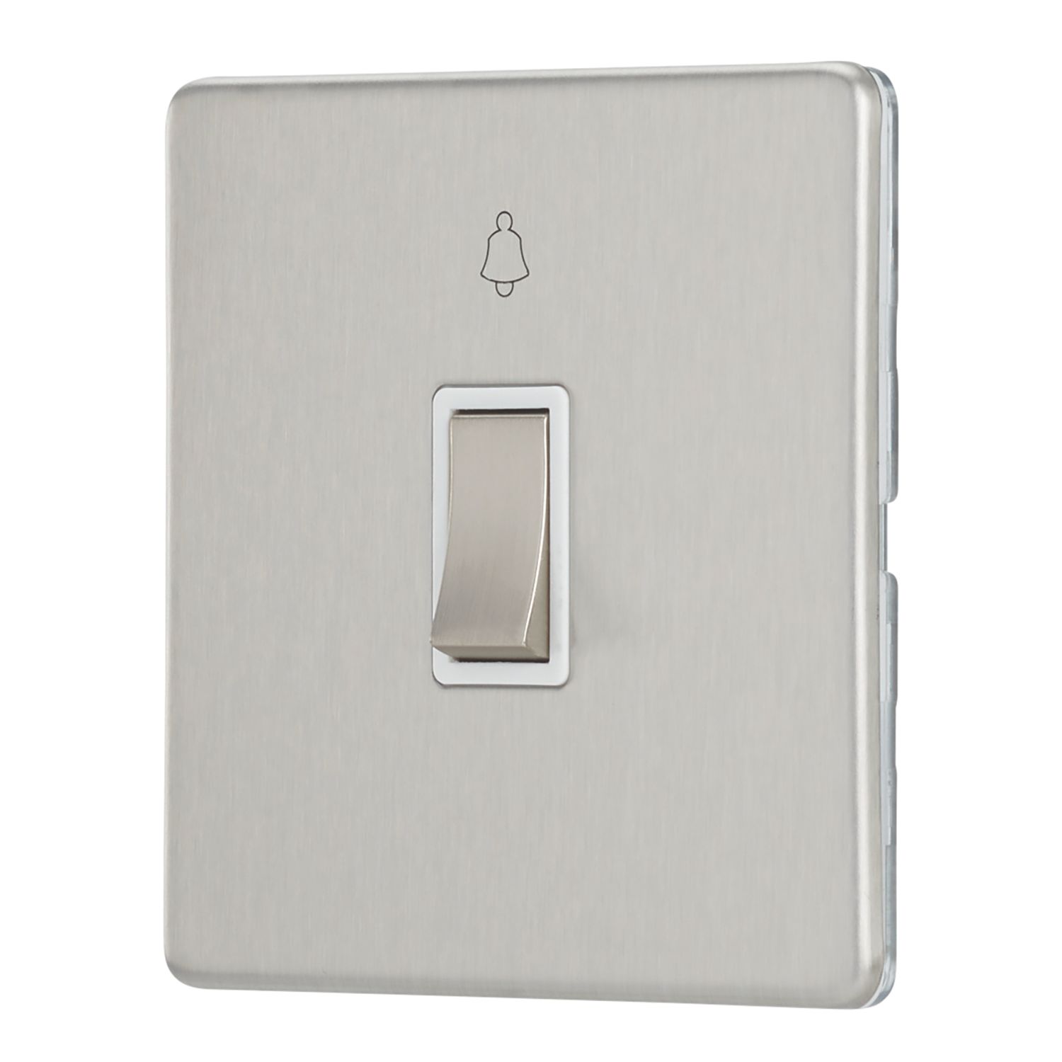Contactum Lyric 10AX 1-Gang 1-Way Retractive Bell Switch Brushed Steel with White Inserts (294RK)