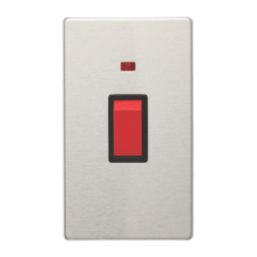 Contactum Lyric 45A 1-Gang DP Control Switch Brushed Steel with Neon with Black Inserts