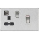 Knightsbridge  45A 1-Gang DP Cooker Switch & 13A DP Switched Socket + 2.4A 12W 2-Outlet Type A USB Charger Brushed Chrome  with Black Inserts