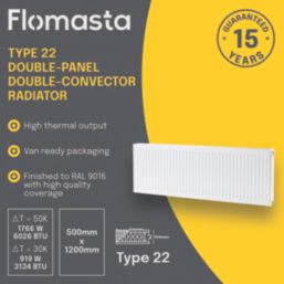 Flomasta 500mm x 1200mm 6026BTU White Type 22 Convector Radiator
