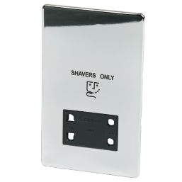 Crabtree Platinum 2-Gang Dual Voltage Shaver Socket 115 / 230V Polished Chrome with Black Inserts