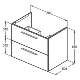 Ideal Standard i.life B Wall Hung Vanity Unit with Chrome Handles & Basin Matt White 800mm x 505mm x 630mm