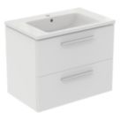 Ideal Standard i.life B Wall Hung Vanity Unit with Chrome Handles & Basin Matt White 800mm x 505mm x 630mm