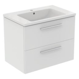 Ideal Standard i.life B Wall Hung Vanity Unit with Chrome Handles & Basin Matt White 800mm x 505mm x 630mm