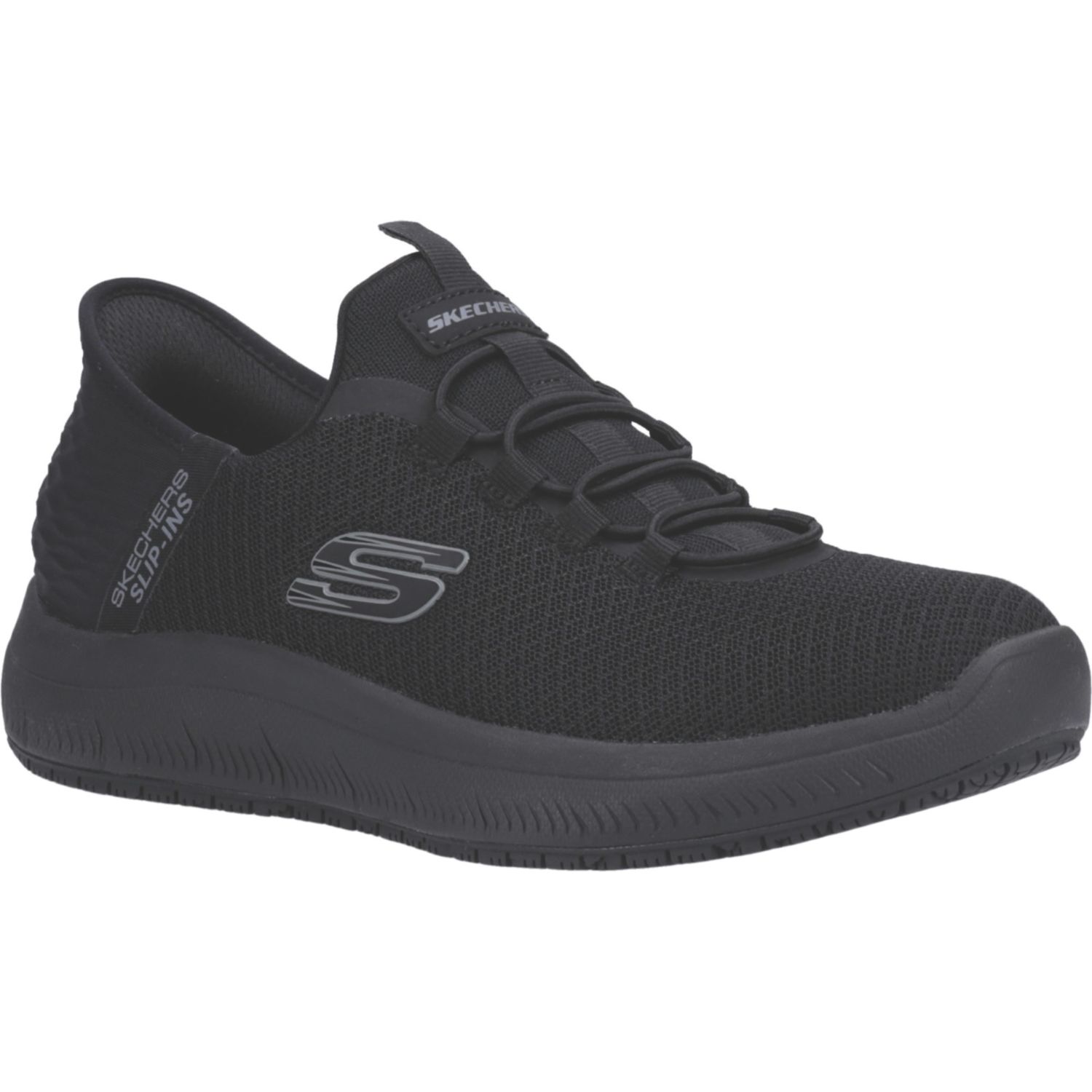 Skechers Summits Colsin Size 7 Black Slip-On Occupational Work Trainers (295VU)