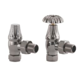 Arroll UK-10 15mm x 1/2" Black Nickel Angled & L/S Traditional Manual Radiator Valve & Lockshield