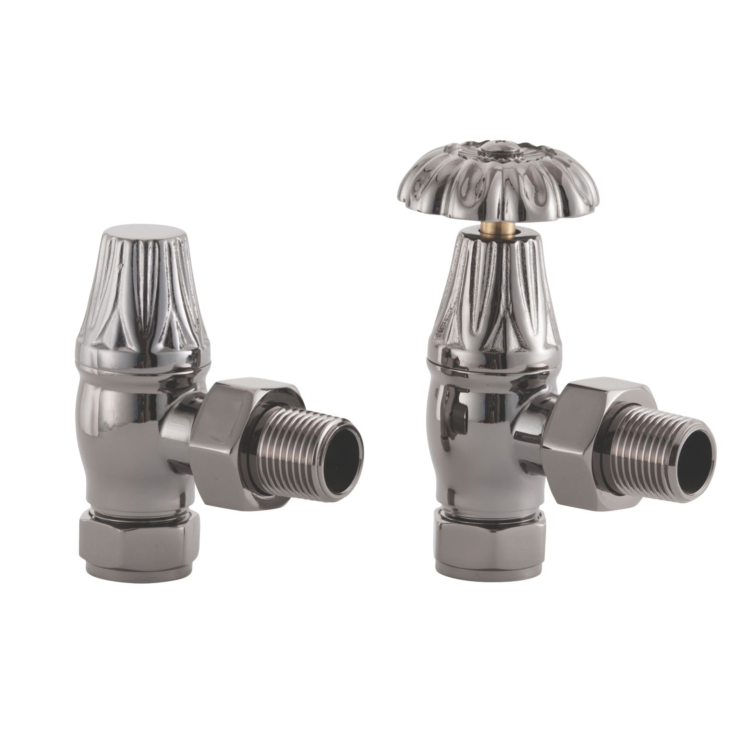 Arroll UK-10 15mm x 1/2" Black Nickel Angled & L/S Traditional Manual Radiator Valve & Lockshield (2969G)