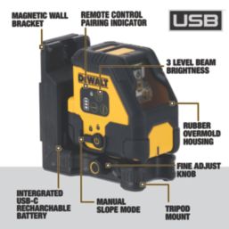 DEWALT DCLE14201RB-XJ Red Self-Levelling Cross-Line USB Laser