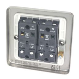 Hager Sollysta WRPS22BSW 10AX 2-Gang 2-Way Light Switch  Brushed Steel with White Inserts