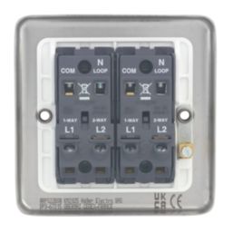 Hager Sollysta WRPS22BSW 10AX 2-Gang 2-Way Light Switch  Brushed Steel with White Inserts