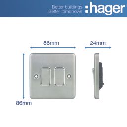 Hager Sollysta WRPS22BSW 10AX 2-Gang 2-Way Light Switch  Brushed Steel with White Inserts