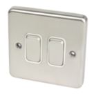 Hager Sollysta WRPS22BSW 10AX 2-Gang 2-Way Light Switch  Brushed Steel with White Inserts