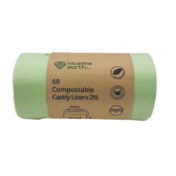 L-PRO Love The Earth Light Green Compostable Caddy Liners 25Ltr 60 Pack