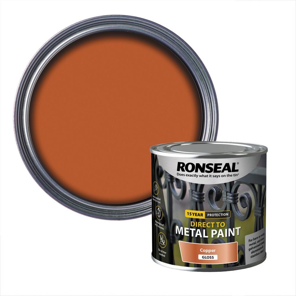 Ronseal 250ml Metallic Copper Gloss Anti Corrosive Metal Paint Screwfix   296KK P