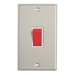 Contactum iConic 45A 1-Gang DP Control Switch Brushed Steel  with White Inserts